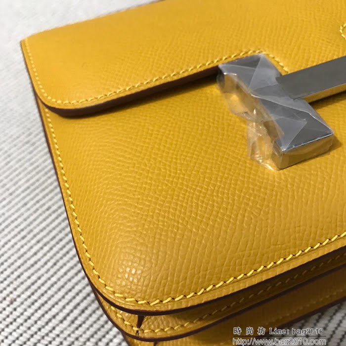 HERMES愛馬仕 H空姐包 進口原廠EP皮 頂級蜜蠟製作 街拍必備單品 琥珀黃金銀 單肩斜挎包  Ama1564